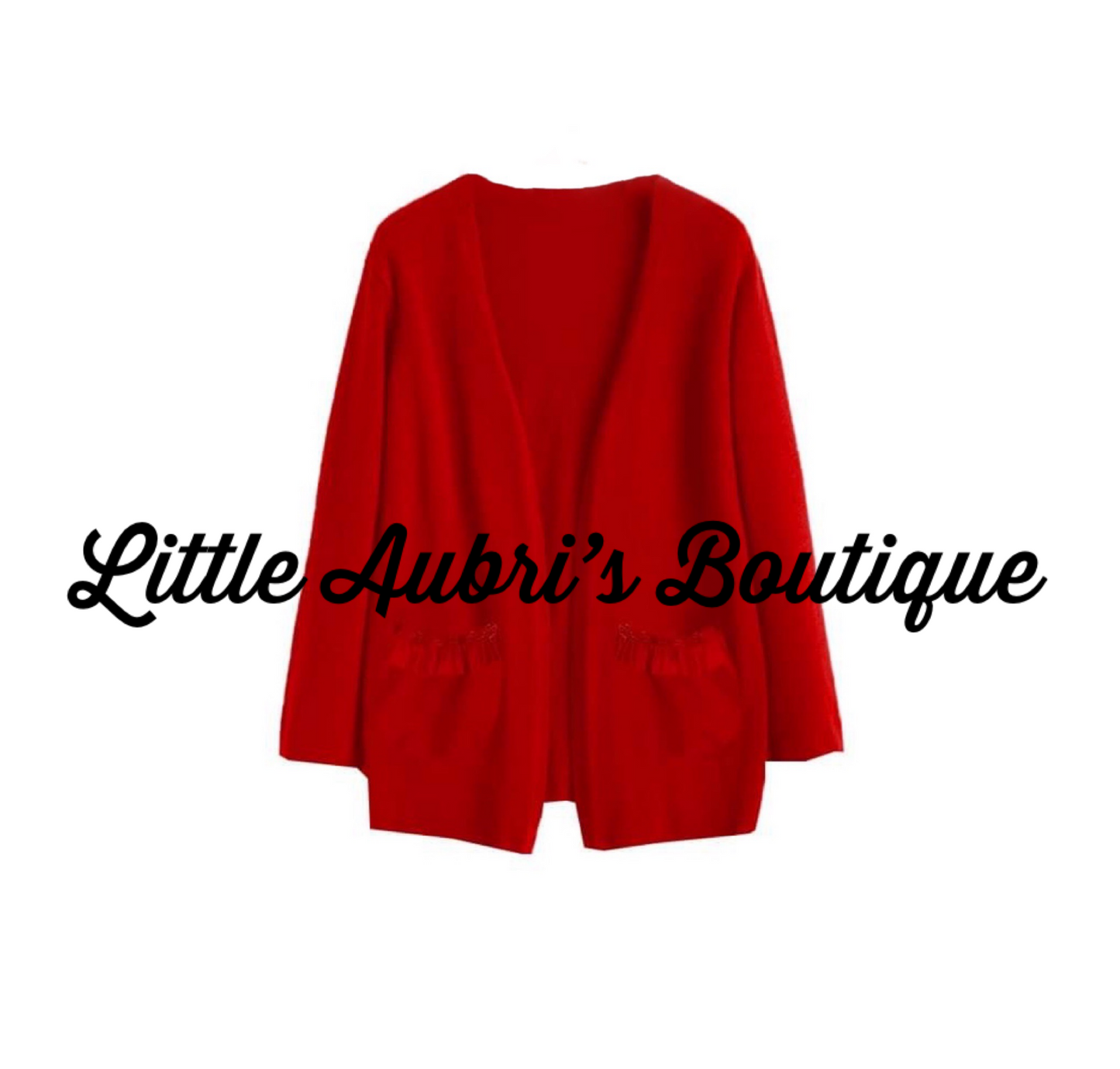 Red Ruffle Pocket Cardigan