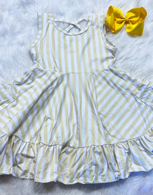 Yellow Stripe Cross Back Pocket Dress