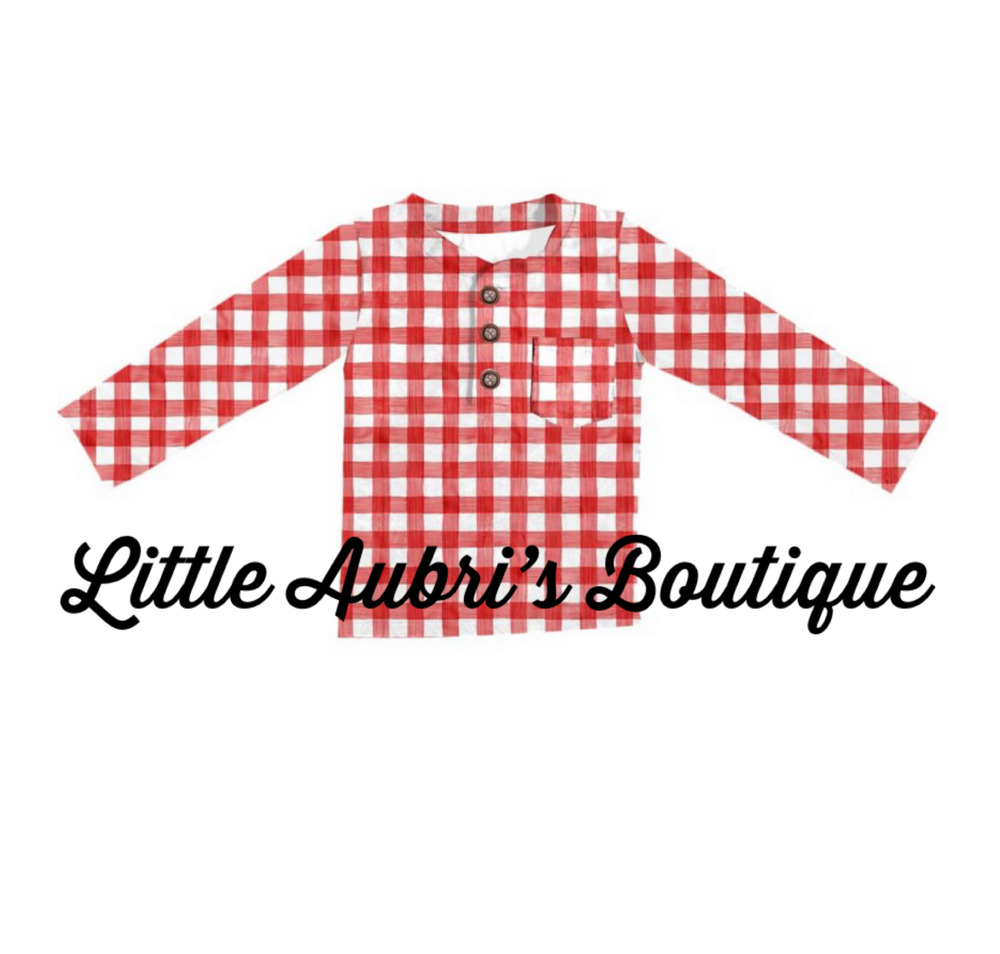 Red Gingham Wooden Button Henley
