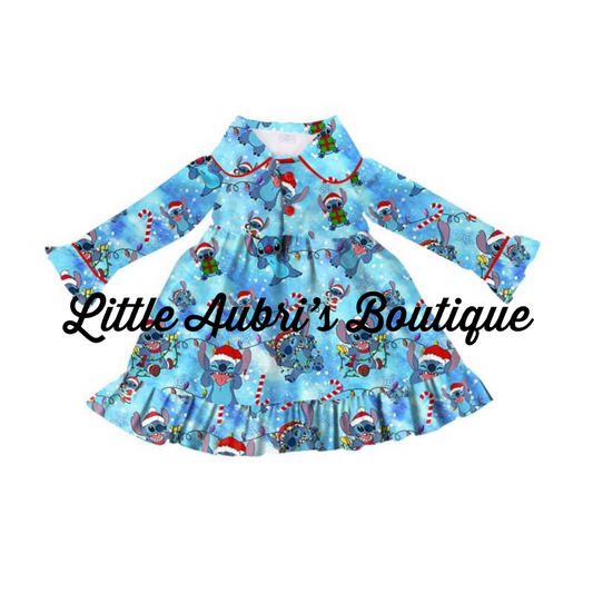 PREORDER Blue Alien Christmas Pajama Dress CLOSES 7/17