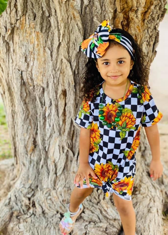 Sunflower Checker Kid T Shirt Dress