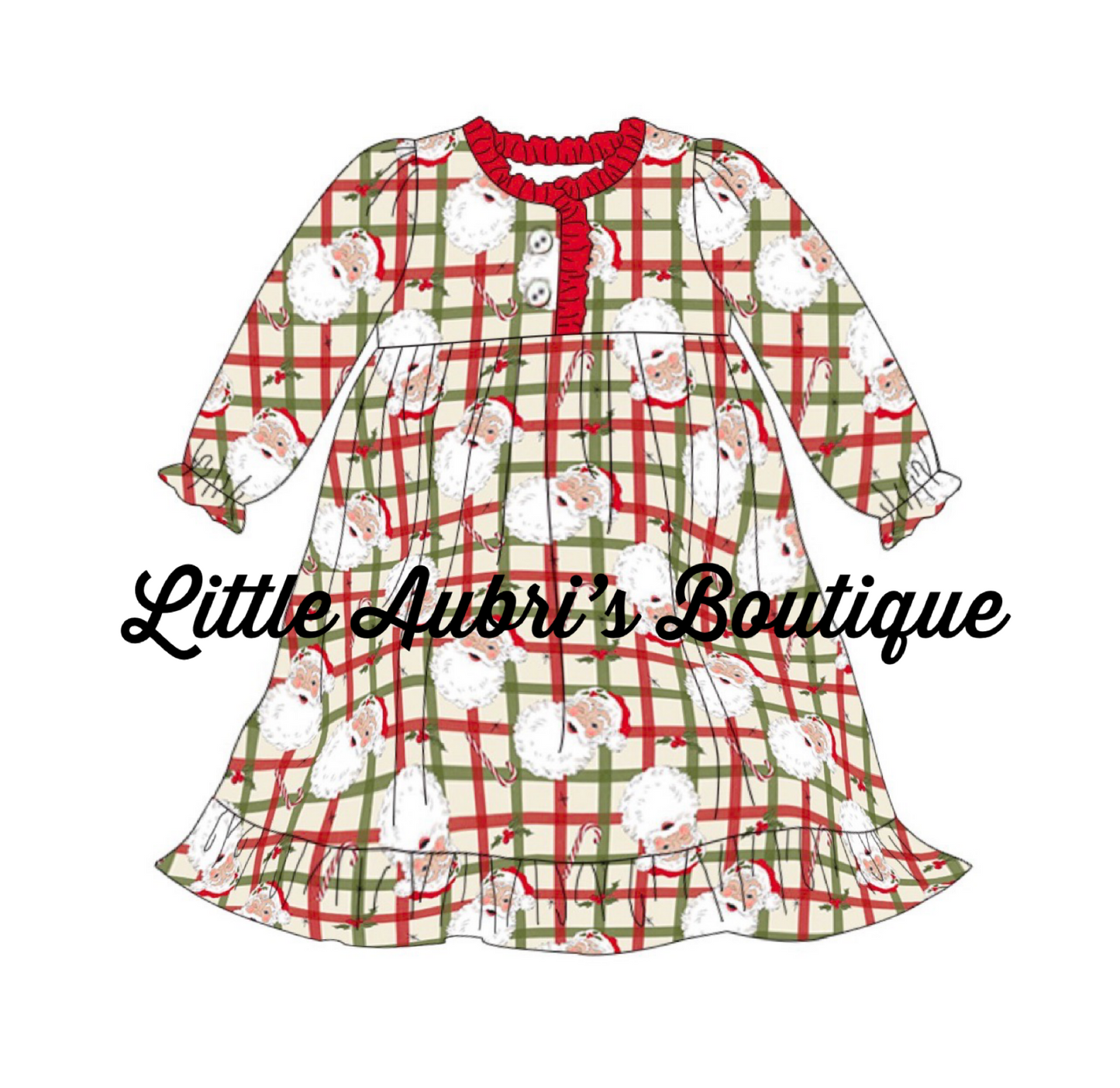PREORDER Plaid Santa Ruffle Pajama Floor Length Dress CLOSES 8/5