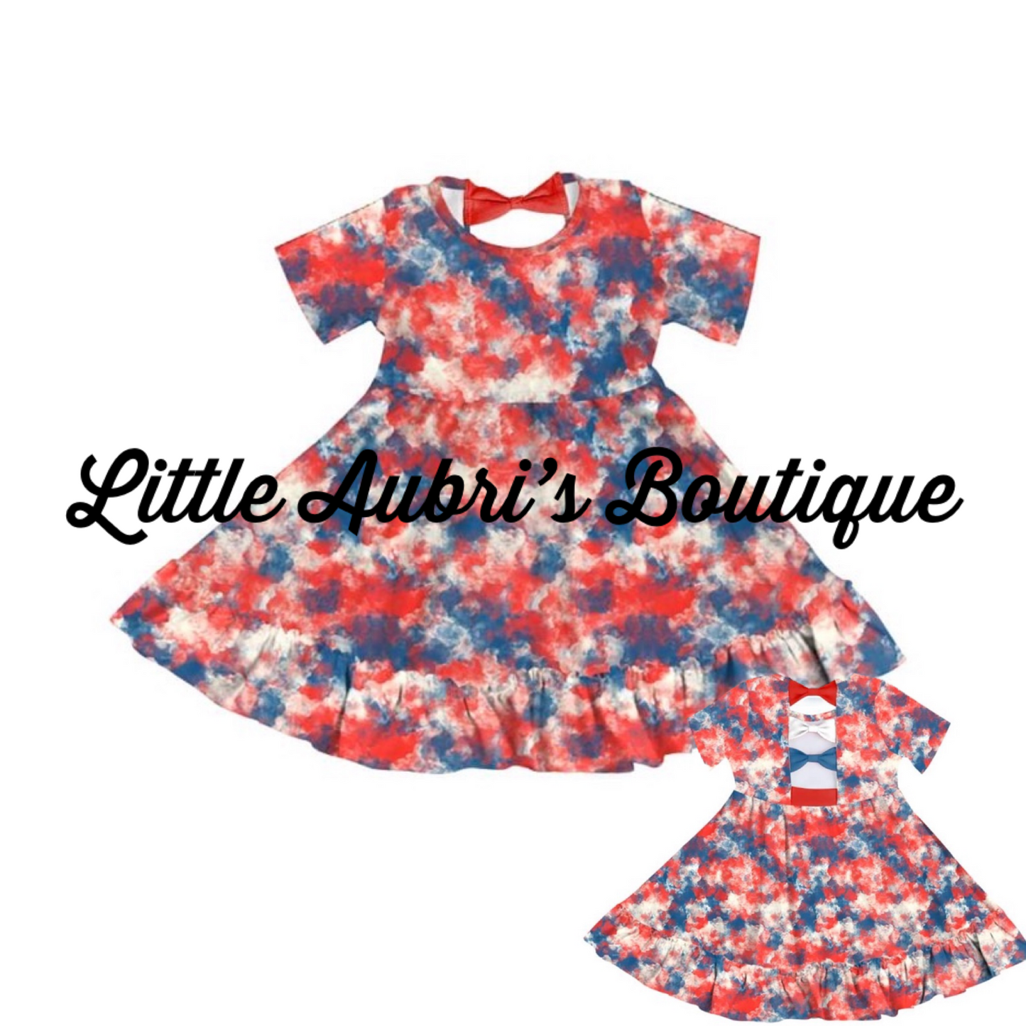 Red, White, & Blue Tie Dye Triple Bow Back Dress