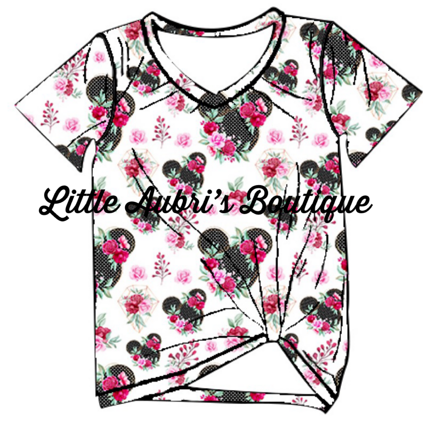 Polka Dot Floral Mouse Adult Twisted Knotted Top