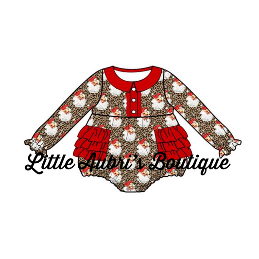 PREORDER Leopard Santa Ruffle Romper CLOSES 7/24