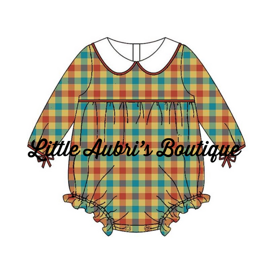 PREORDER Long Sleeve Autumn Plaid Romper CLOSES 8/14