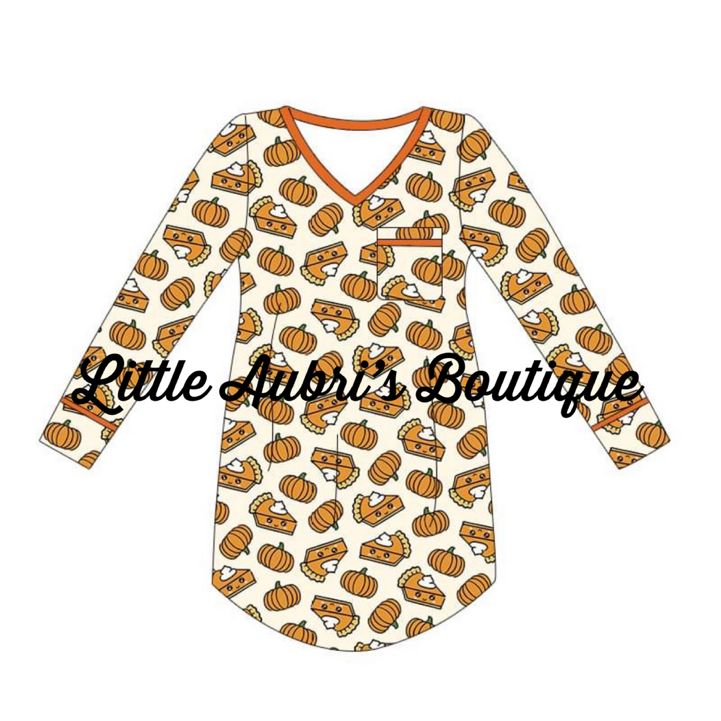 PREORDER Pumpkin Pie Cutie Adult Long Sleeve Pajama Dress CLOSES 8/14