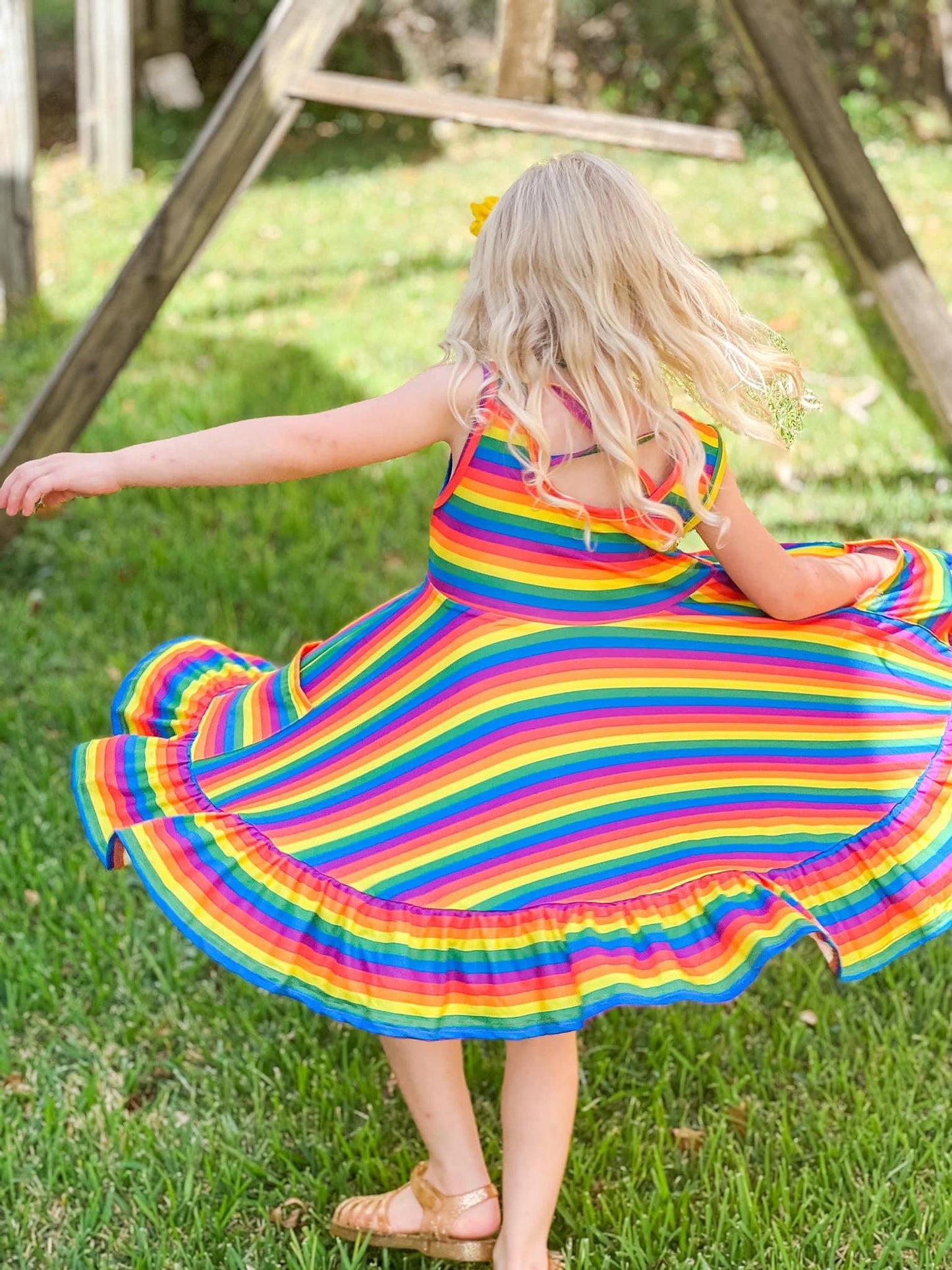 Classic Rainbow Stripes Cross Back Pocket Dress