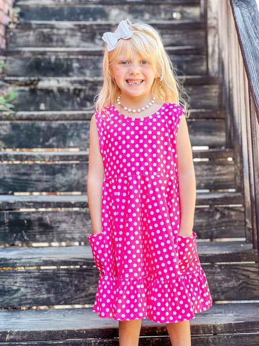 Pink Polka Dot Cross Back Pocket Dress