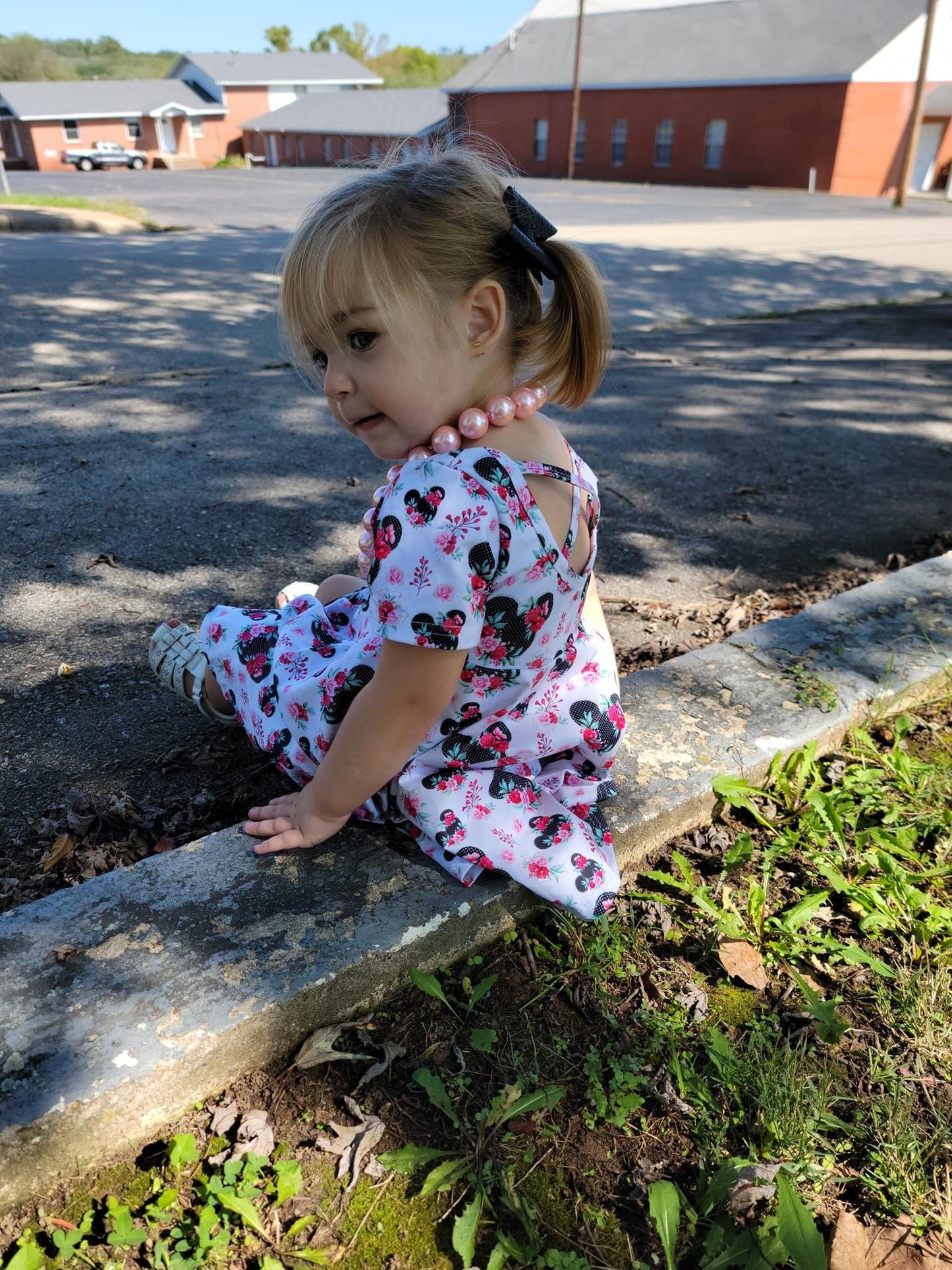 Polka Dot Floral Mouse Cross Back Twirl Dress