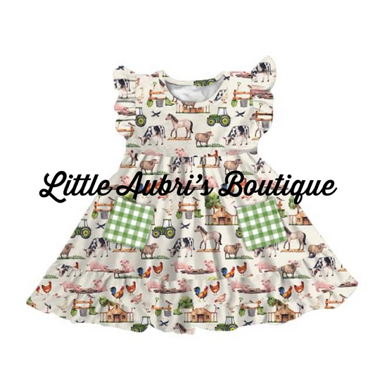 PREORDER Barn Animals Flutter Sleeve Ruffle Dress CLOSES 6/12