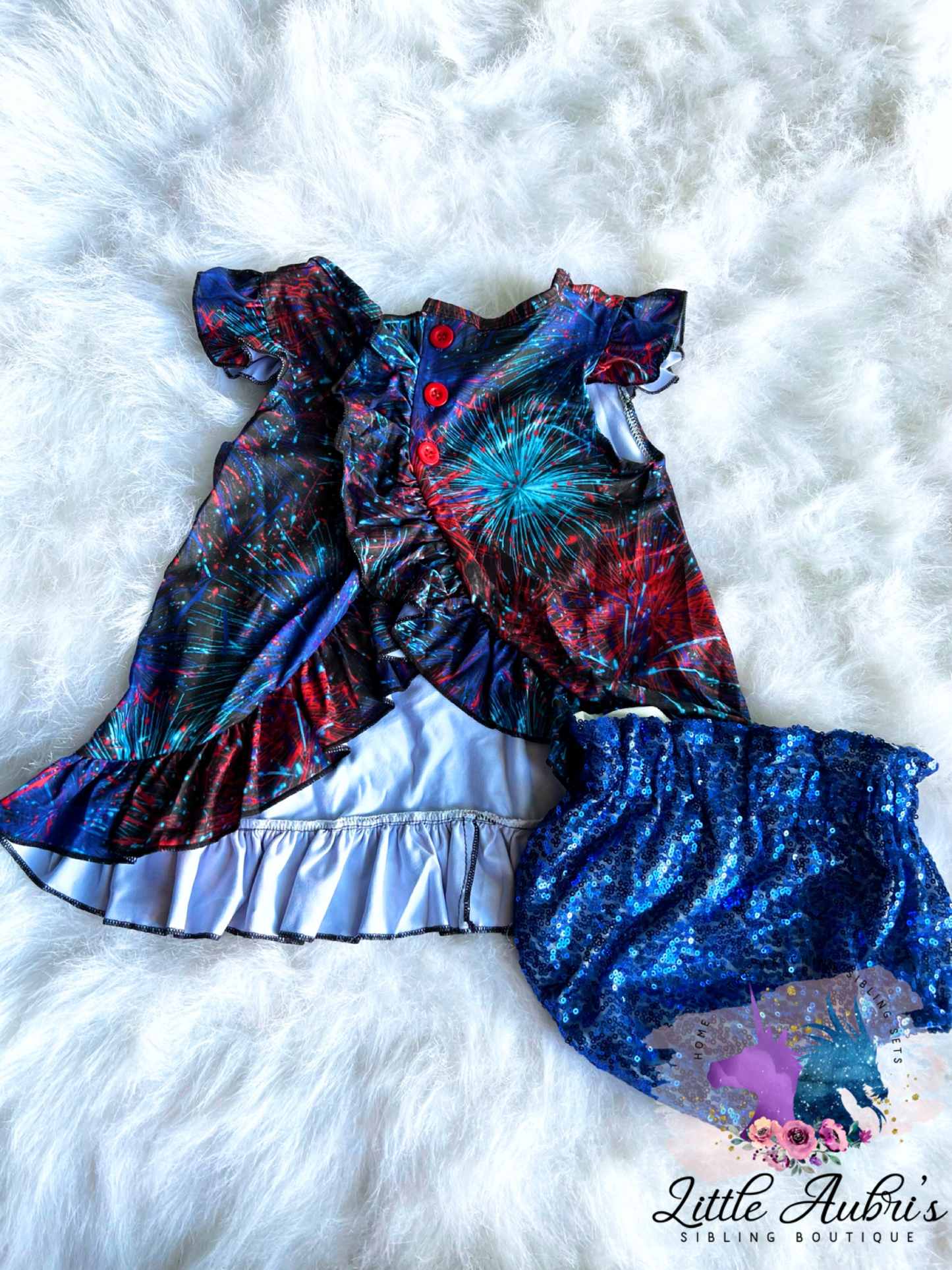 Firecracker Tulip Back Tunic & Sequin Bloomers Set