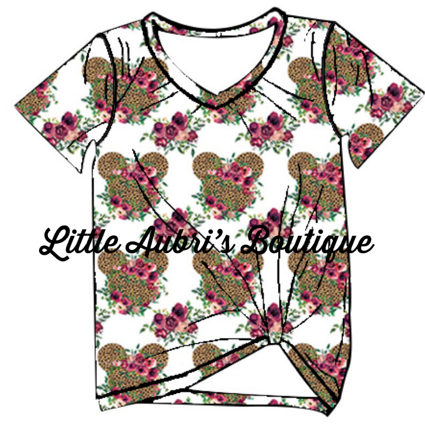 Leopard Floral Mouse Adult Twisted Knotted Top