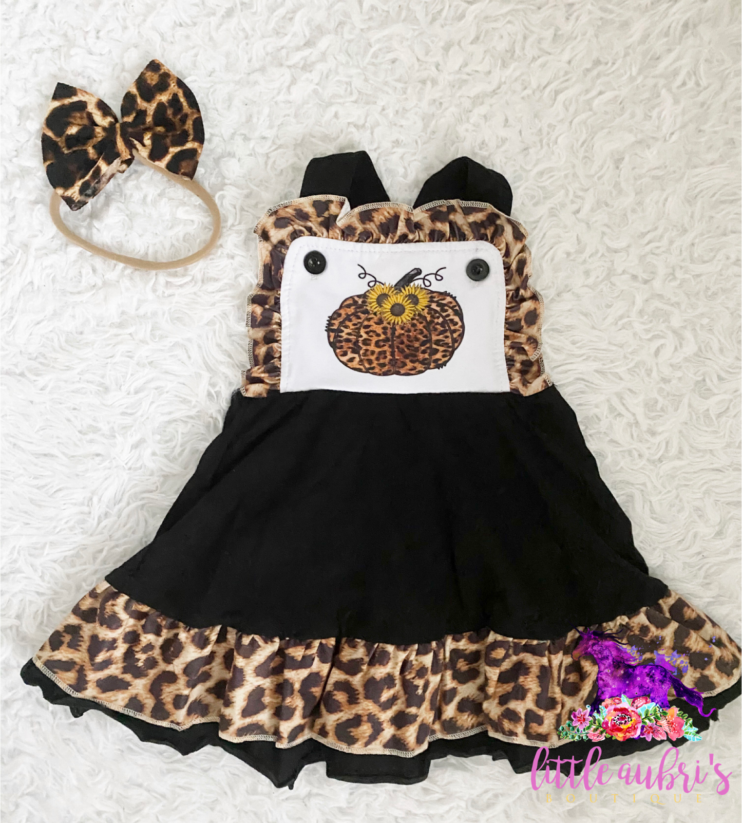 Leopard Sunflower Pumpkin Pinafore Dress
