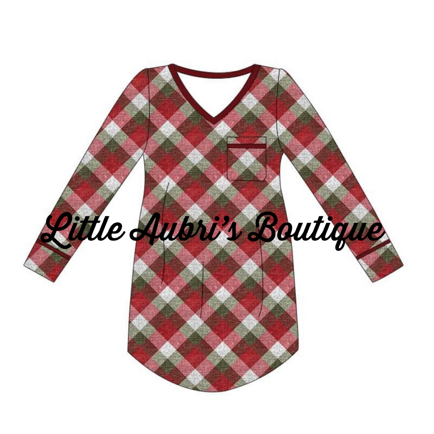 PREORDER Winter Plaid Adult Long Sleeve Pajama Dress CLOSES 8/12