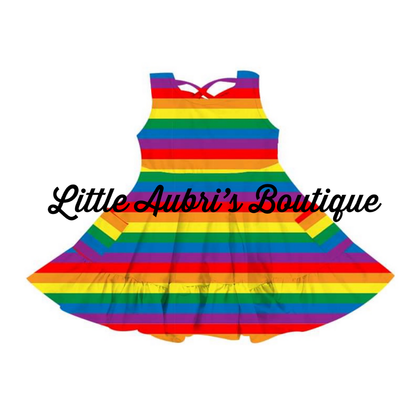 Classic Rainbow Stripes Cross Back Pocket Dress