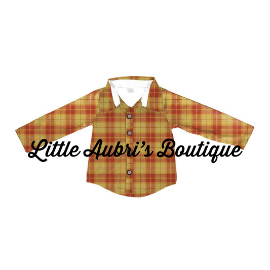 PREORDER Long Sleeve Butterscotch Plaid Button Down Shirt CLOSES 8/14