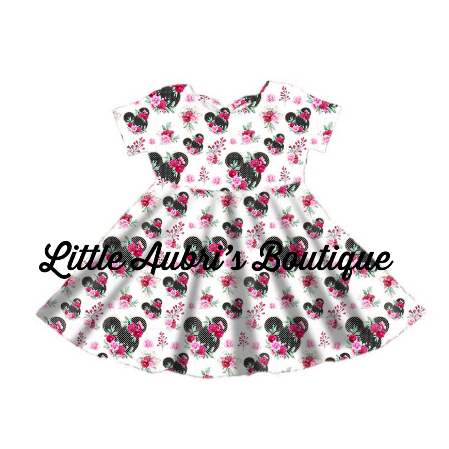 Polka Dot Floral Mouse Cross Back Twirl Dress