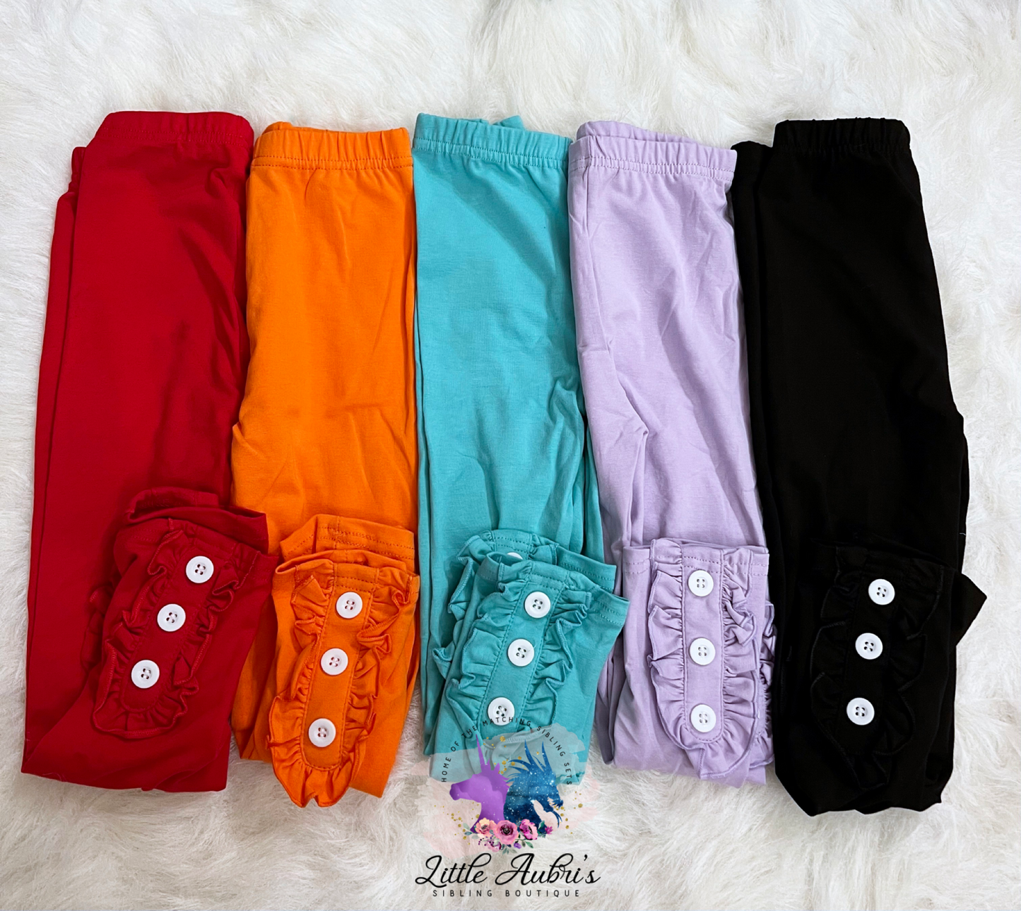 Solid Triple Button Ruffle Leggings 0/3m-3T (5 color options)