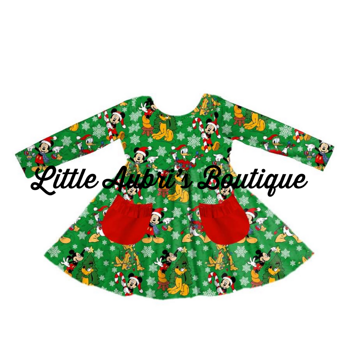 PREORDER Mouse Christmas Long Sleeve Pocket Twirl Dress CLOSES 7/24