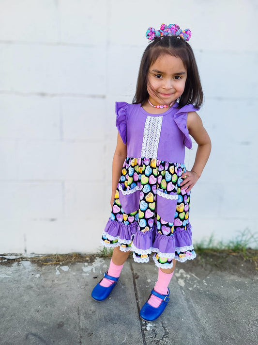 Conversation Hearts Lace Ruffle Dress