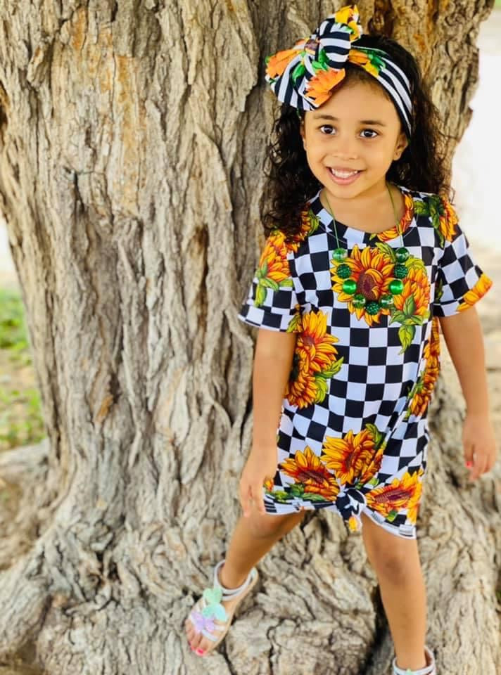 Sunflower Checker Kid T Shirt Dress
