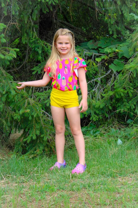 Neon Pineapples Flutter Sleeve Leotard