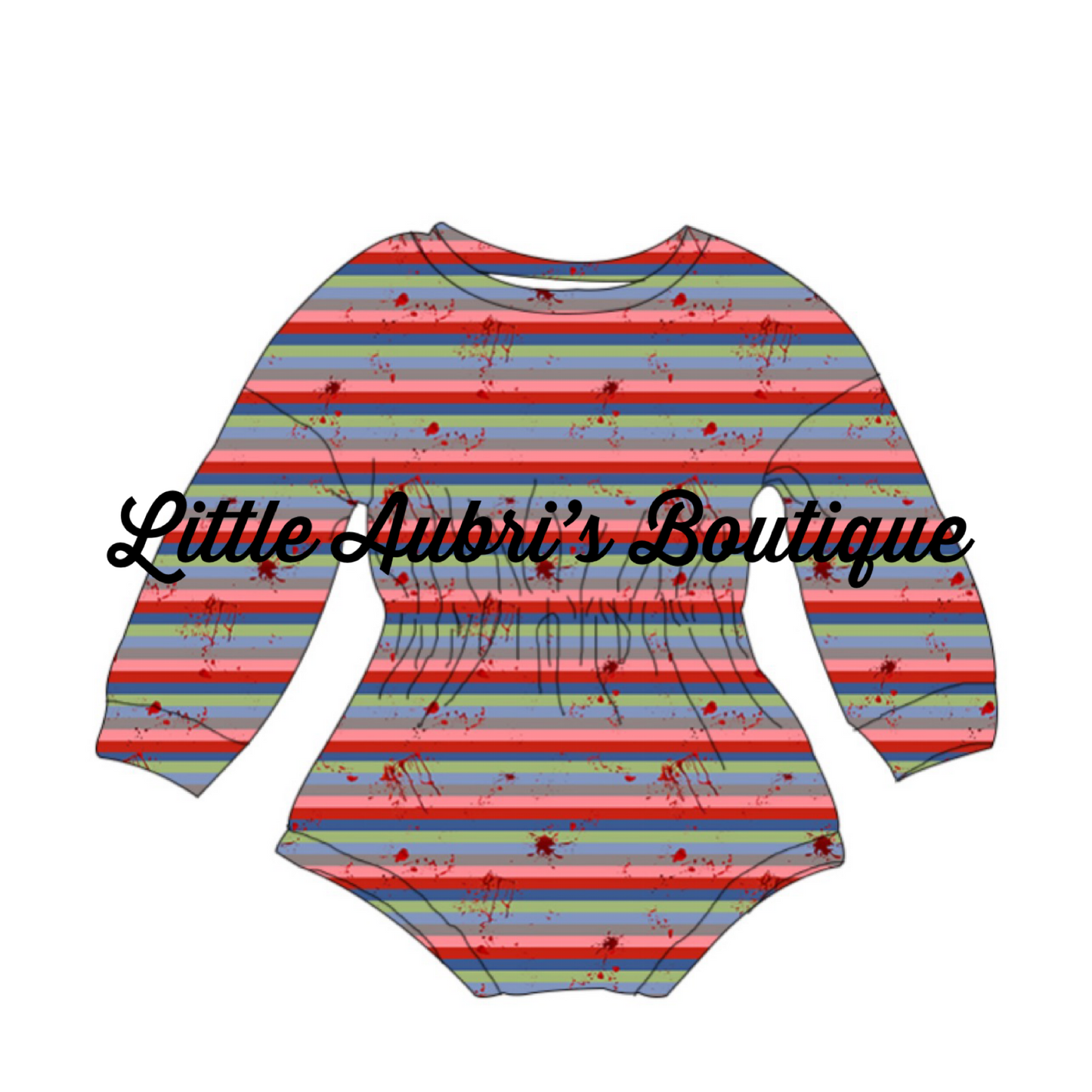 Bloody Stripes Long Sleeve Cinched Romper