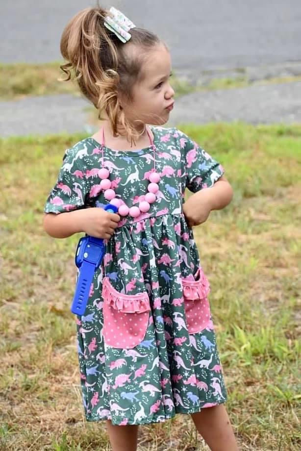 Dinosaur Ruffle Pocket Twirl Dress
