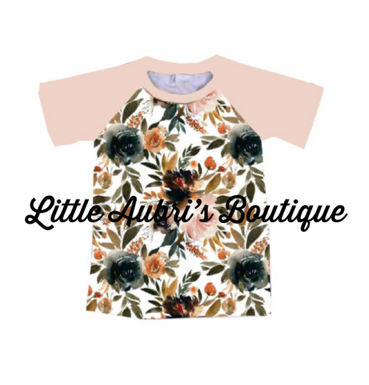 Fall Floral Adult Short Sleeve Raglan (Size down for women)