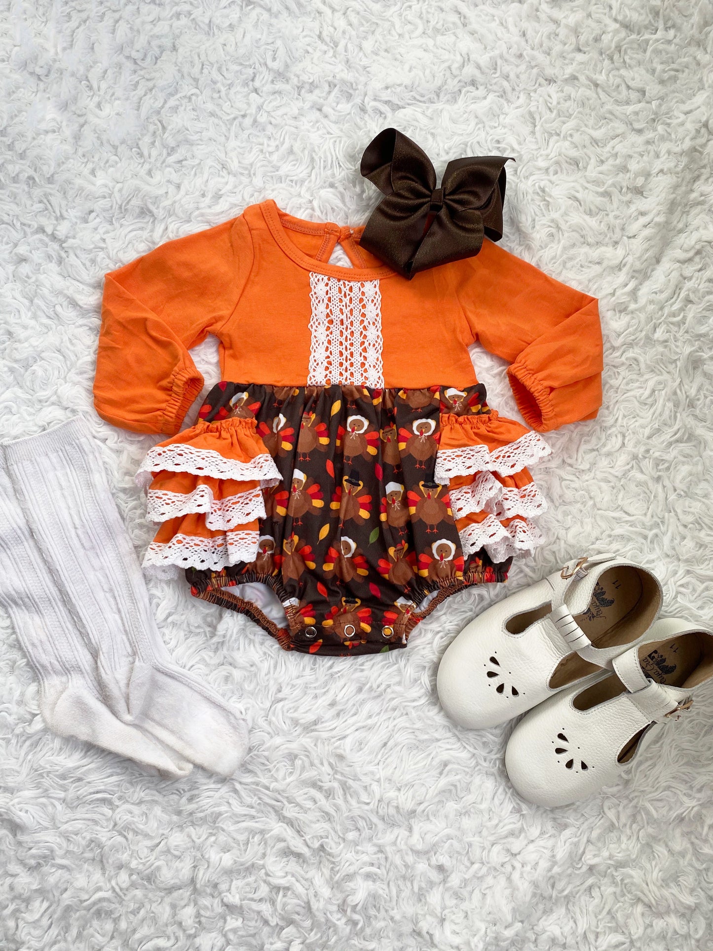 Thanksgiving Day Lace Ruffle Romper