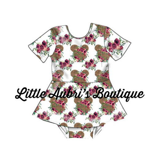 Leopard Floral Mouse Skirted Leotard