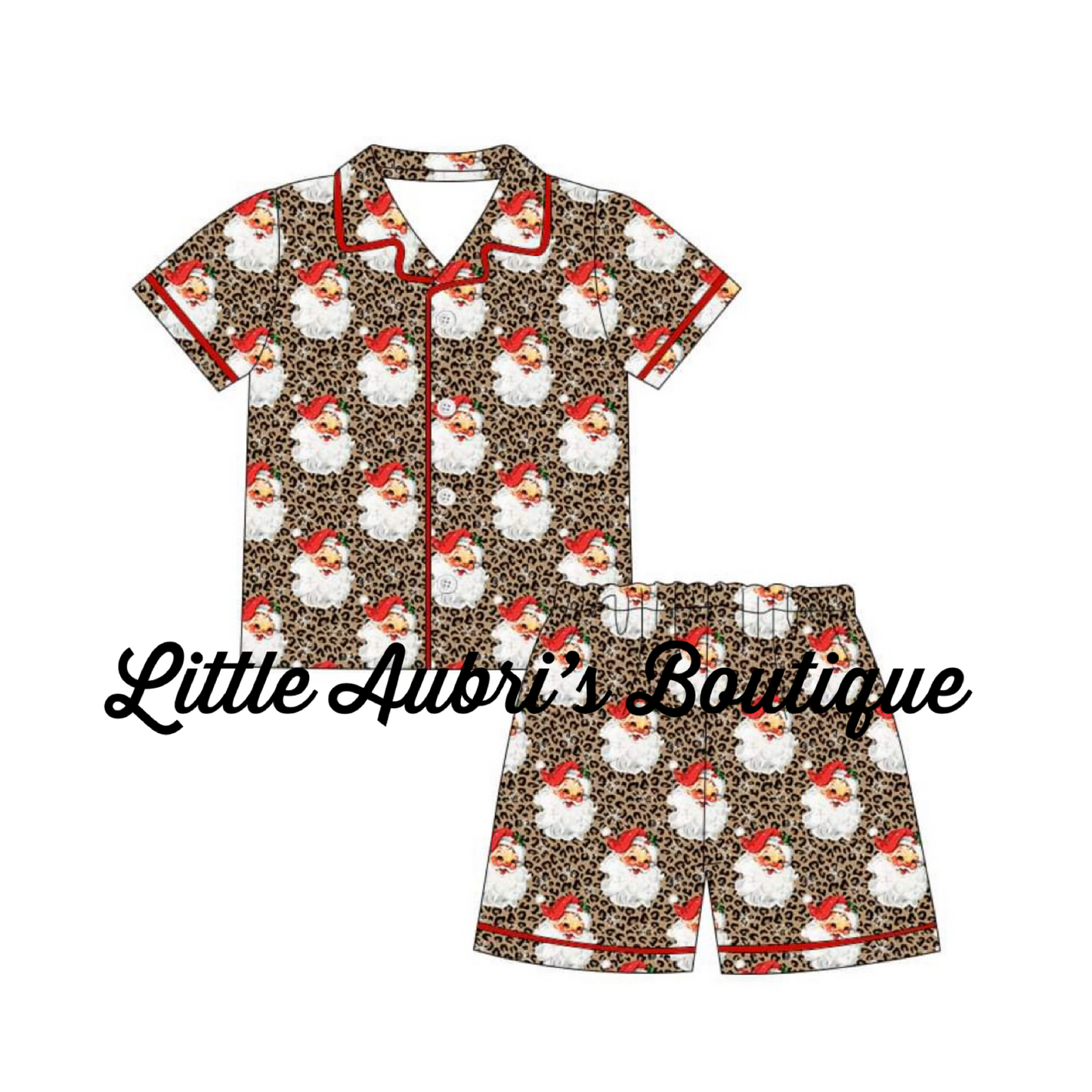 PREORDER Leopard Santa Adult Shorts Pajama Set CLOSES 7/31