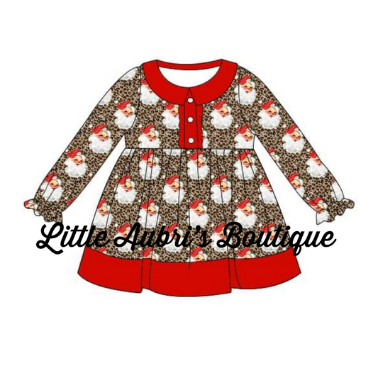 PREORDER Leopard Santa Ruffle Dress CLOSES 7/31