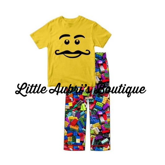 Mr Building Blocks Pants Pajama Set